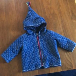 Jersey lined Chambray jacket with tassel hood